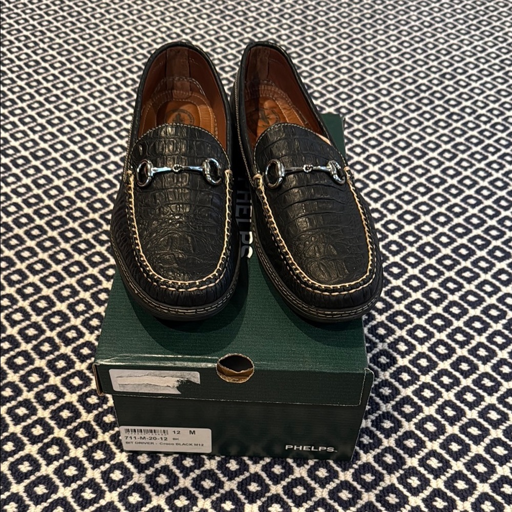 Phelps Hand Crafted Crocodile Driving Loafers Size 12
